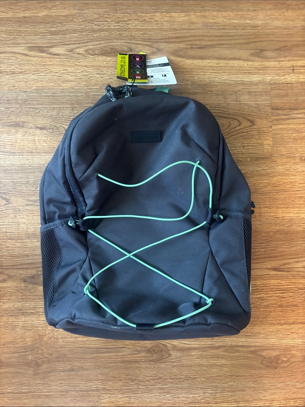 Black Men's Backpack with Mint Green Bungee Cord